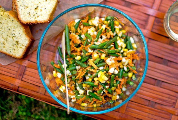 Haricots verts, corn and carrot salad