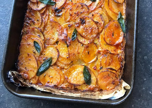 Harissa and Gruyere gratin