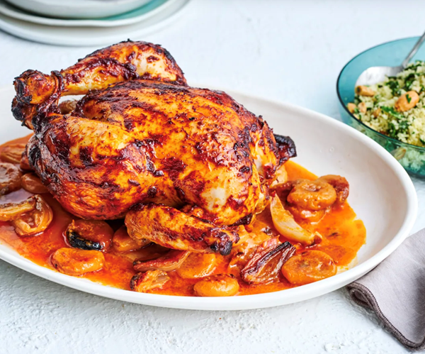 Harissa apricot roast chicken