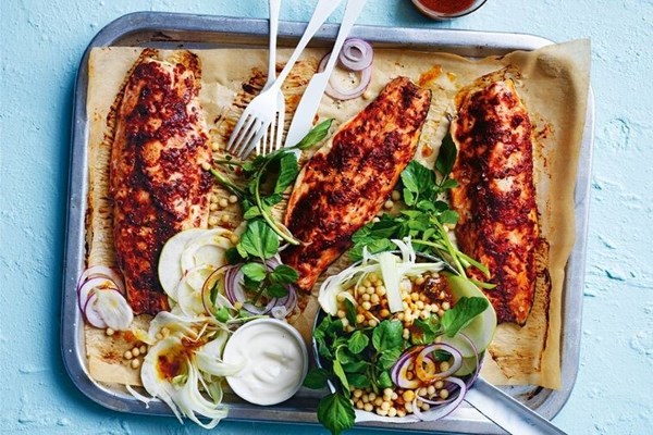 Harissa-baked sea mullet