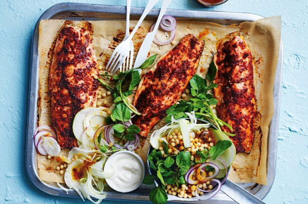 Harissa-baked sea mullet