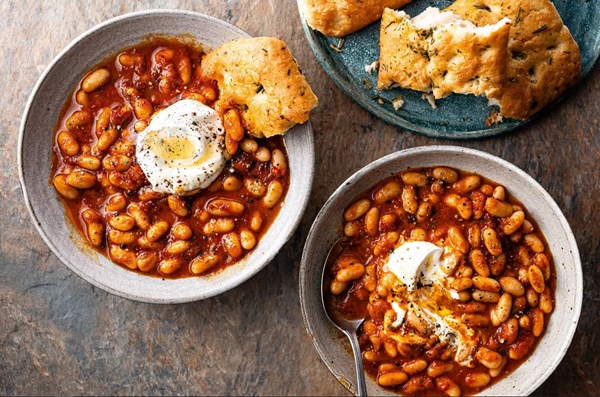 Harissa bean bowls with focaccia