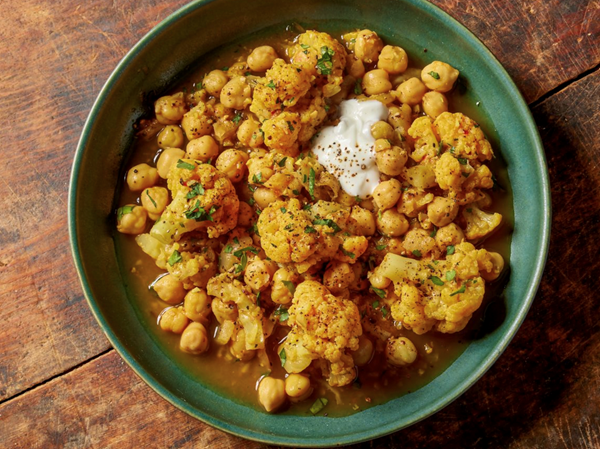 Harissa-braised cauliflower and chickpeas