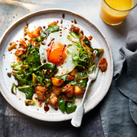 Harissa, chard & egg hash