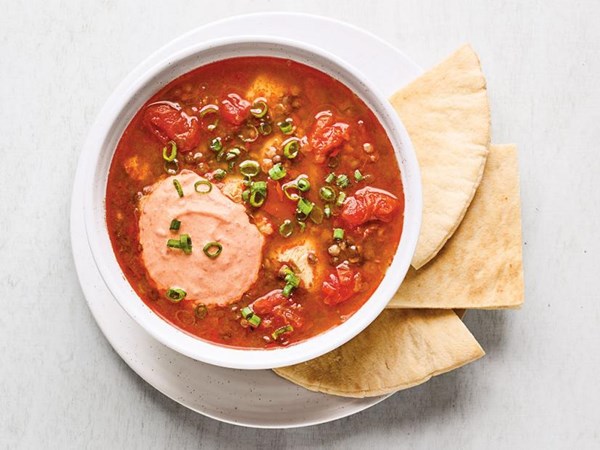 Harissa chicken and lentil soup