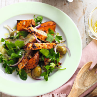 Harissa chicken and sweet potato with a preserved-lemon dressing 
