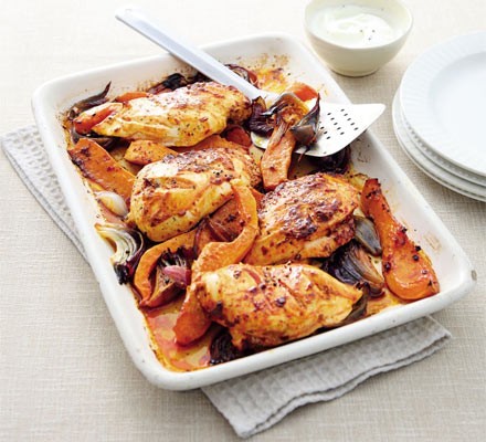 Harissa chicken traybake