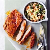 Harissa chicken with bulgur and parsley salad