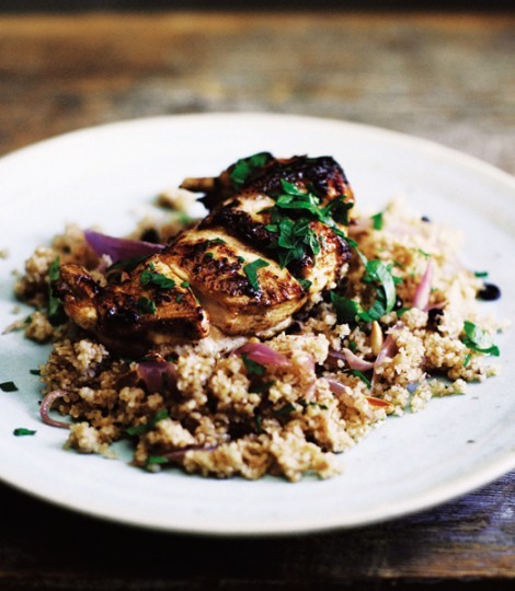 Harissa chicken with bulgur wheat, pine nut and parsley pilaf