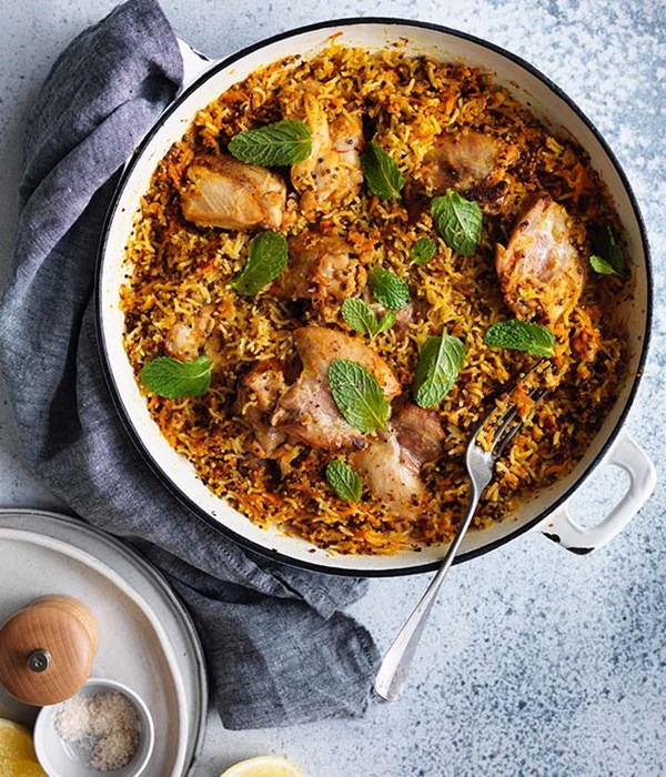 Harissa chicken with carrot, rice and quinoa pilaf
