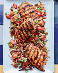 Harissa chicken with green-chile-and-tomato salad