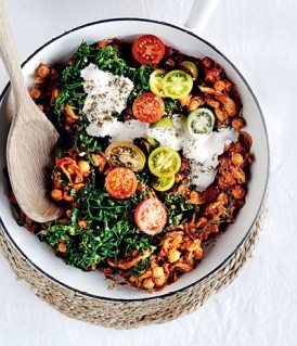 Harissa chickpeas with silverbeet