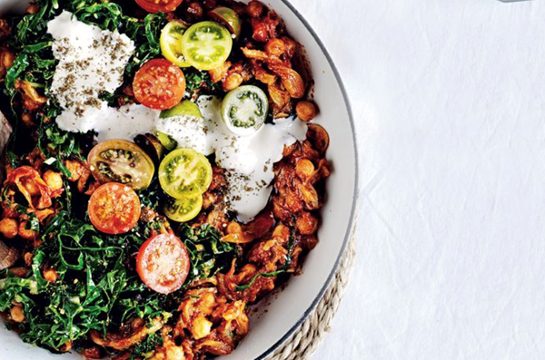 Harissa chickpeas with silverbeet