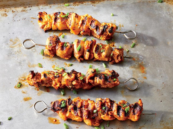 Harissa grilled chicken skewers