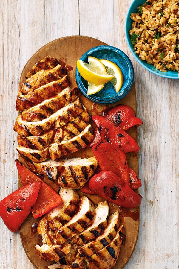 Harissa grilled chicken with spiced whole grains