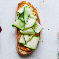 Harissa houmous and courgette on rustic bread