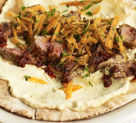 Harissa lamb and houmous flatbreads