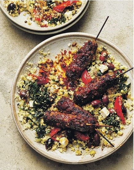 Harissa lamb koftas with antipasti couscous