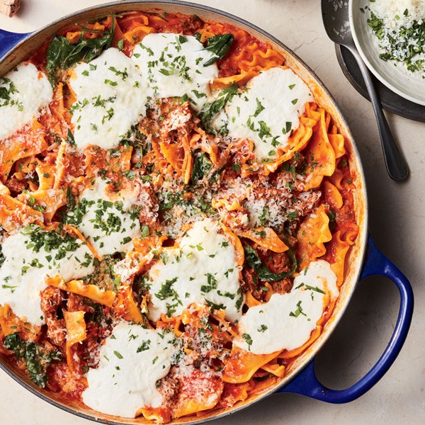 Harissa-lamb skillet lasagna