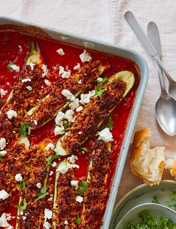 Harissa lamb-stuffed courgettes