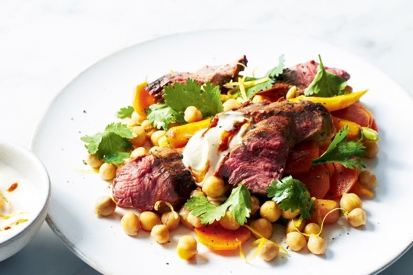 Harissa lamb with spiced chickpea salad