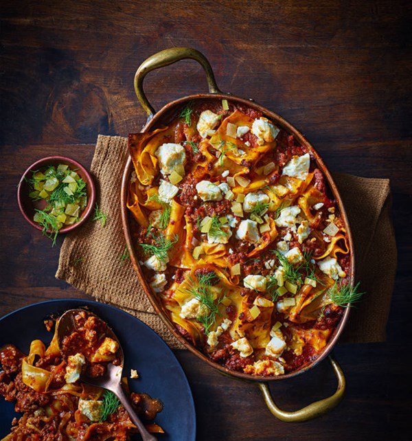 Harissa 'lasagne' with feta