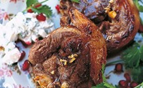 Harissa-marinated lamb with chickpea puree