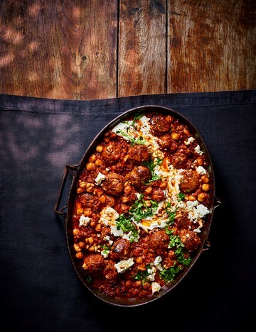 Harissa meatballs with feta swirl