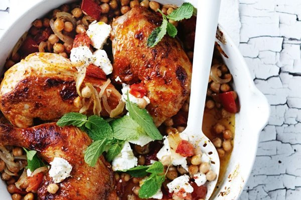 Harissa roast chicken with chickpeas