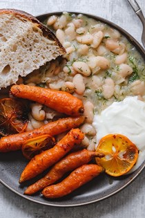 Harissa roasted carrots with white beans and dill