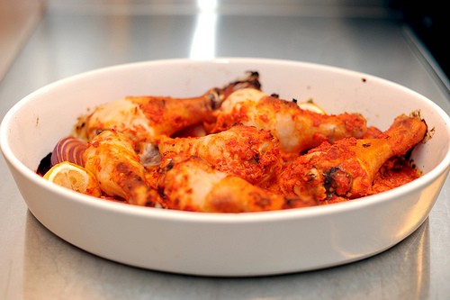 Harissa-roasted chicken with chickpeas and red onion
