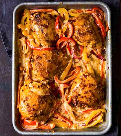 Harissa-roasted chicken with sweet peppers