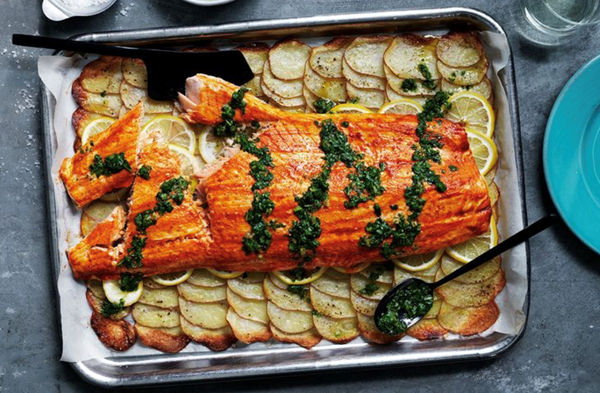 Harissa salmon with preserved lemon gremolata