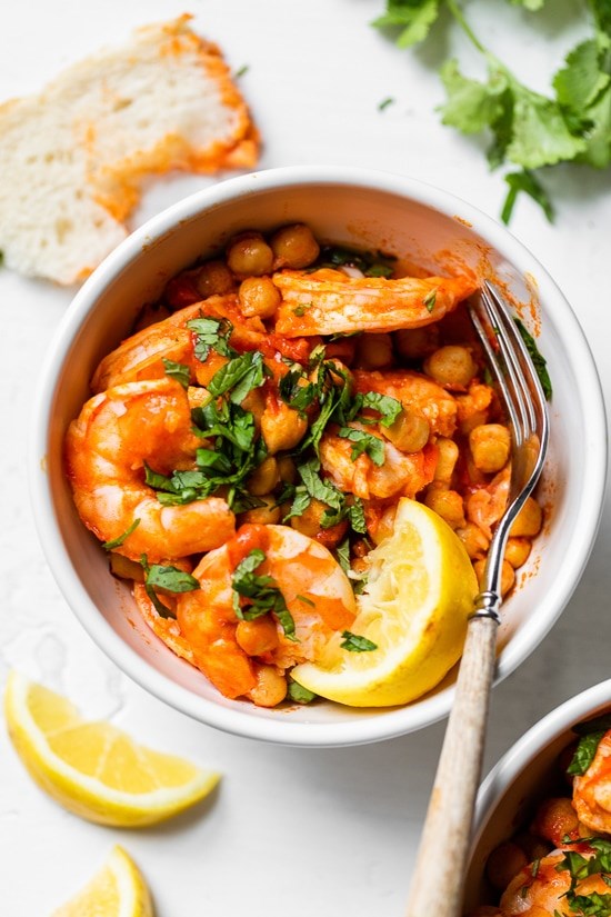 Harissa shrimp and chickpeas