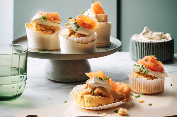 Harissa, smoked salmon and chive muffins