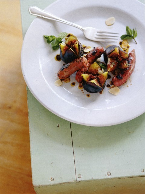 Harissa-spiced fig, merguez and almond salad