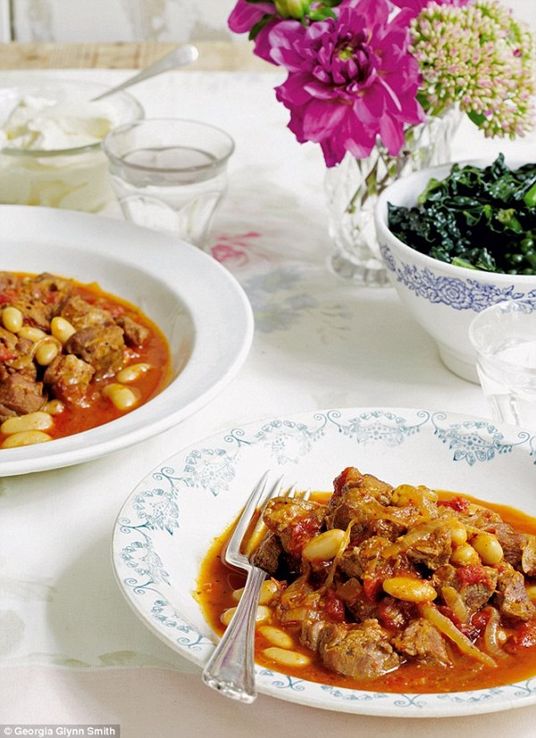 Harissa spiced lamb with cannelloni beans