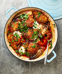 Harissa vinegar chicken with chicory