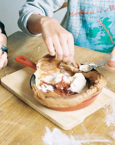 Harry Styles's Dutch baby with cinnamon rhubarb