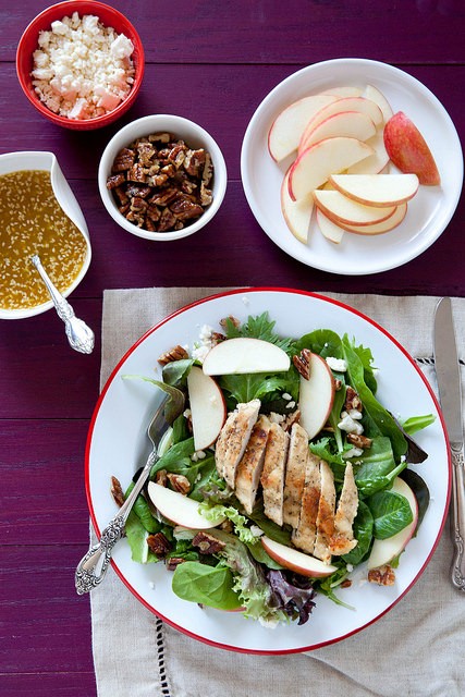 Harvest apple salad with grilled chicken and candied pecans