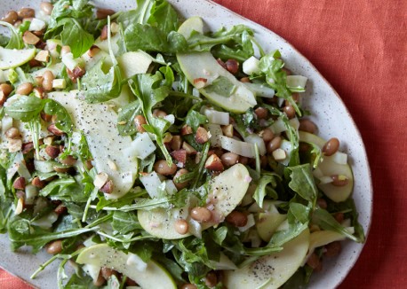 Harvest apple salad with yellow Indian woman beans