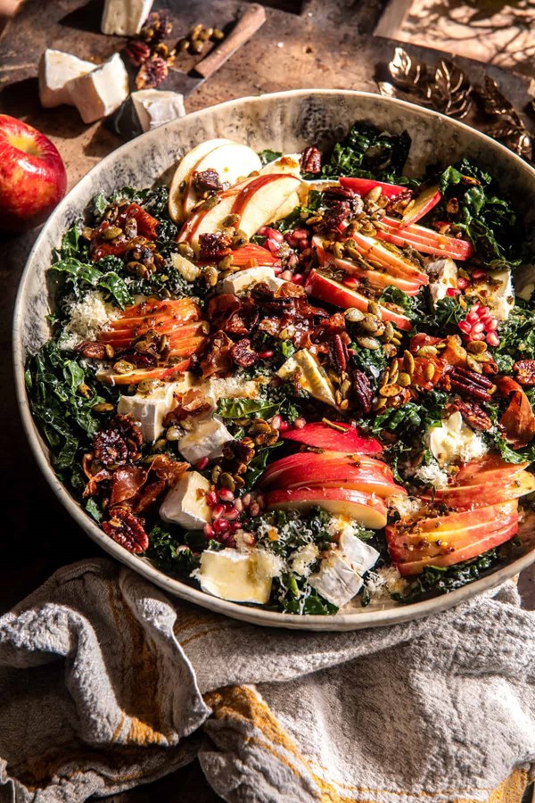 Harvest Brie and cheddar apple kale salad