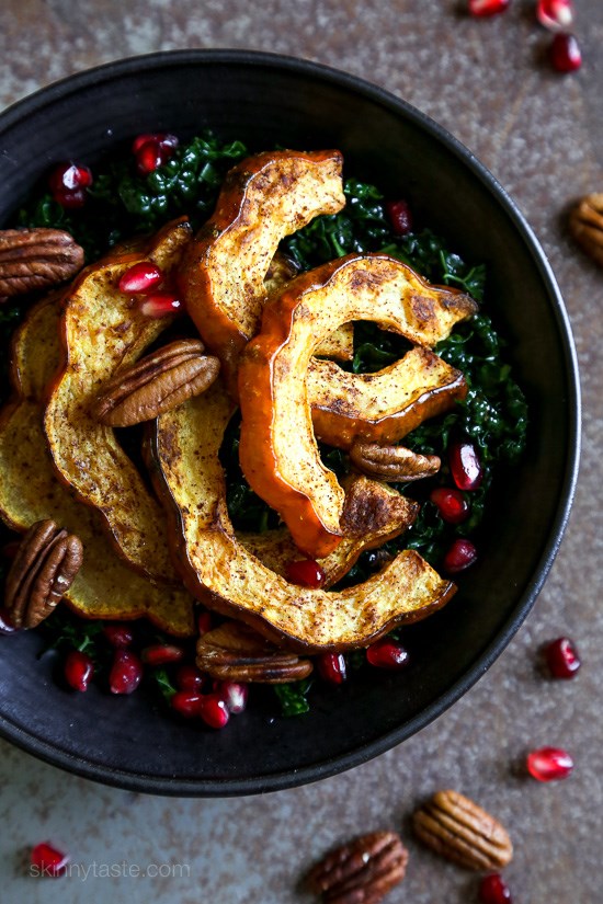 Harvest kale salad with roasted winter squash