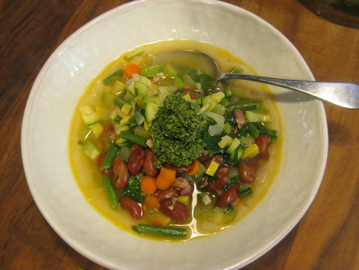 Harvest minestrone with herb lemon pesto