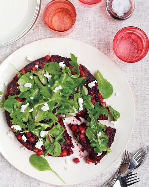 Harvest vegetable galette with greens and goat cheese