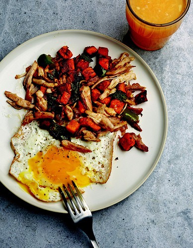 Hashing it out the morning after - chicken hash with sweet potatoes