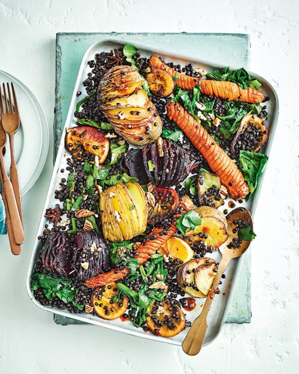 Hasselback miso roast veg