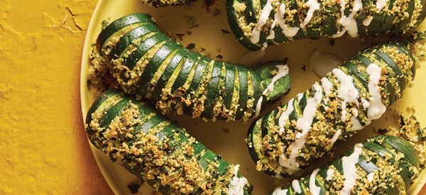 Hasselback roasted zucchini [tahini sauce]