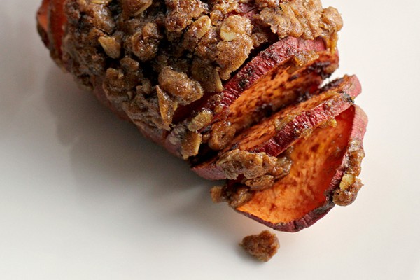 Hasselback sweet potato crumbles
