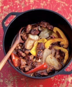 Hassle-free oven stew of lamb with peppers and prosciutto